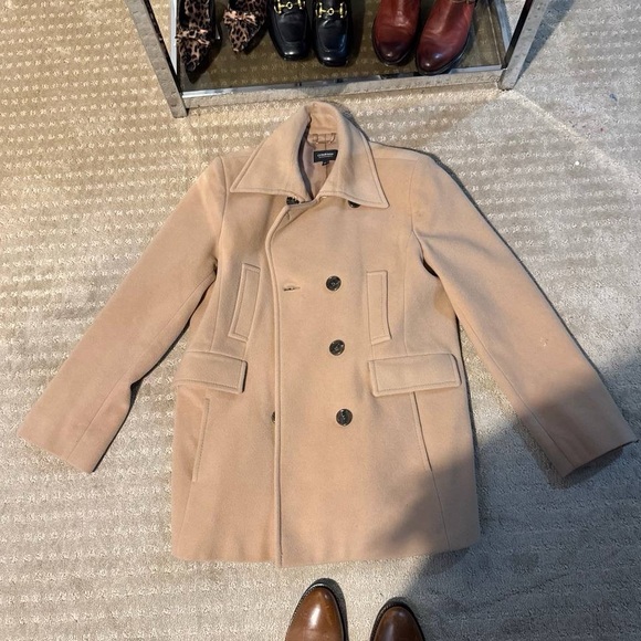 Ellen Tracy Tan Double-Breasted Coat wool cashmere pea coat size 16 - Picture 6 of 11